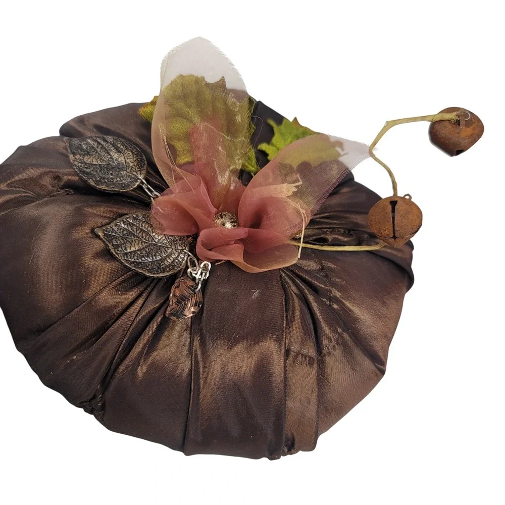 Decorative Fabric Pumpkin Autumn Fall Harvest Table Decor Home Accent Brown‎